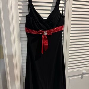 My Michelle Black Dress with Red Ribbon Detail